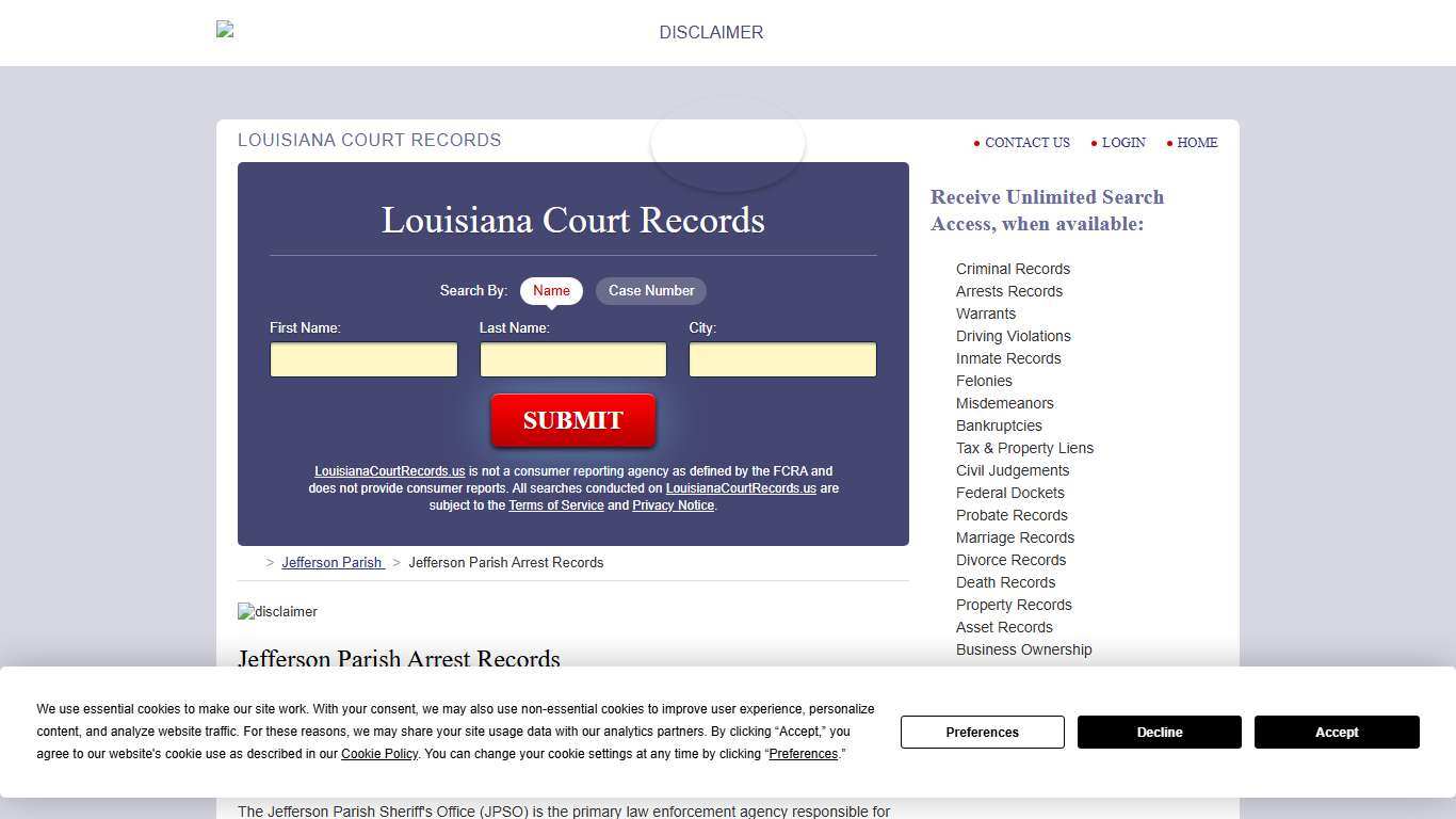 Jefferson Parish Arrest Records | LouisianaCourtRecords.us