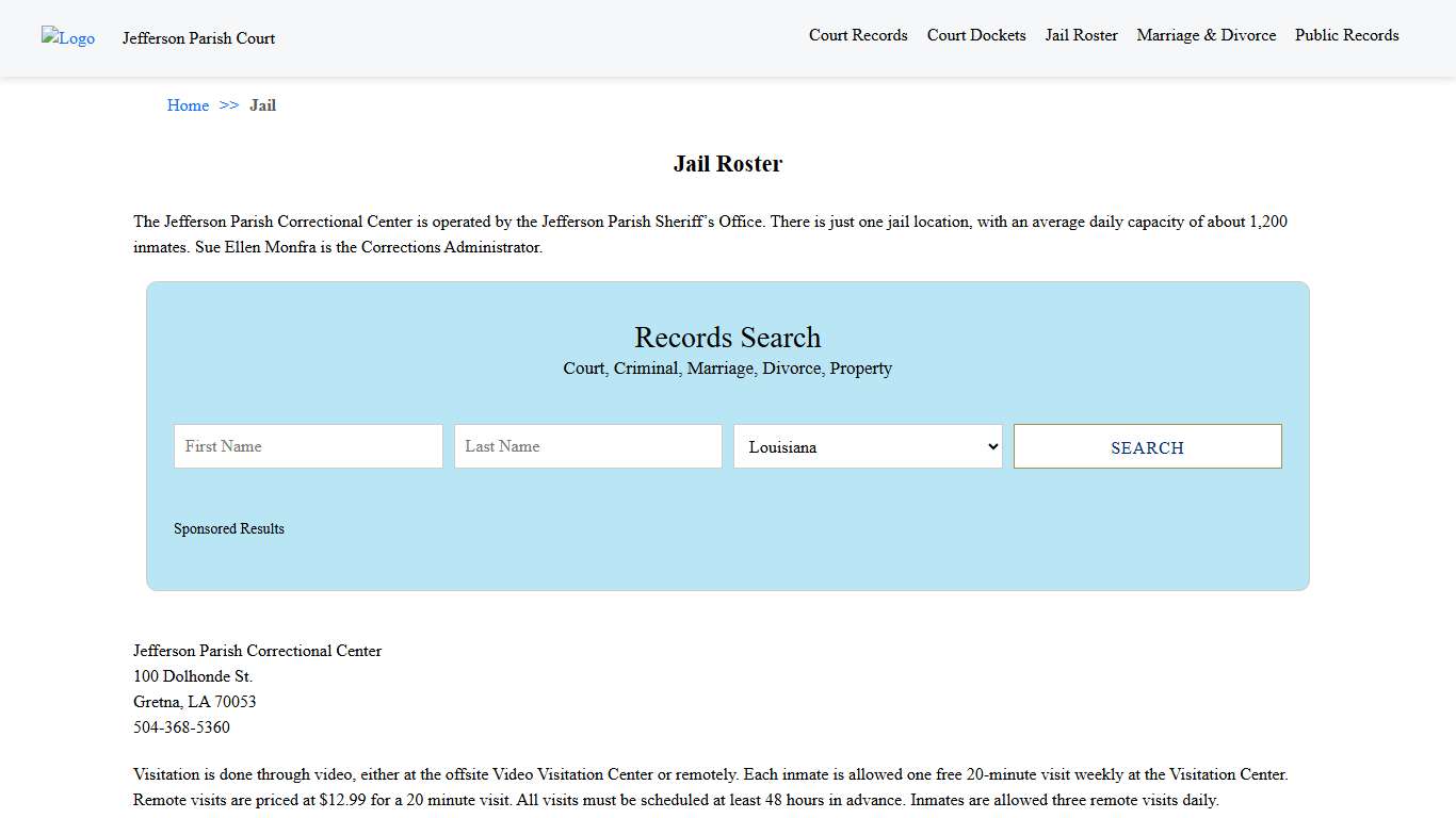 Jail Roster | Jefferson Parish Court
